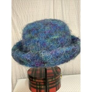 VTG Handmade Felt Wool Hat By Dianne Blue Teal Ultra Soft Marble Blend